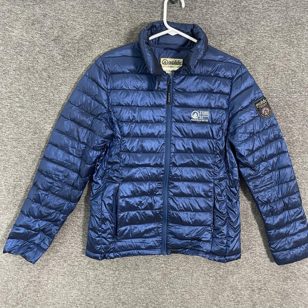 Rokk Down Puffer Jacket Womens Large Blue Lightweight Quilted Full Zip Warm